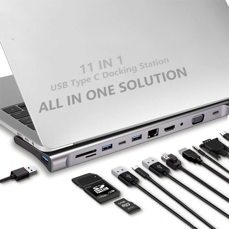 Док станция USB C для ноутбука Станция HDMI VGA PD LAN RJ45 SD Macbook HP DELL XPS Surface Lenovo ThinkPad