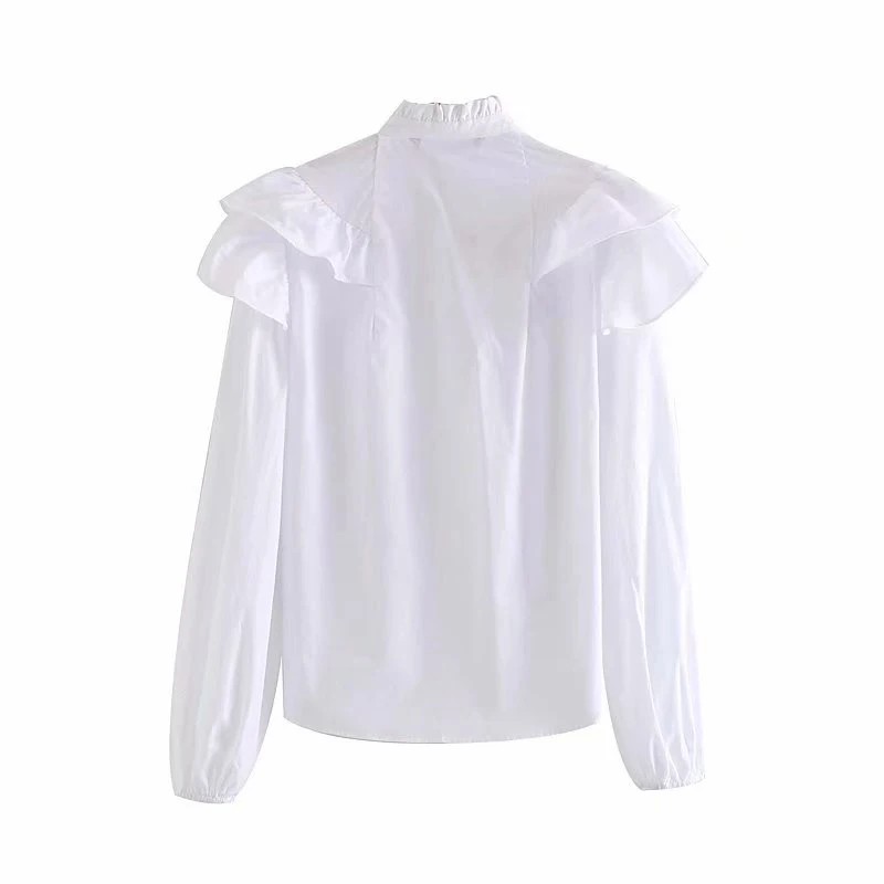 Fashion za 2019 ruffles white blouse pleated autumn stand collar long sleeve women shirt casual female chic tosps mujer | Женская одежда