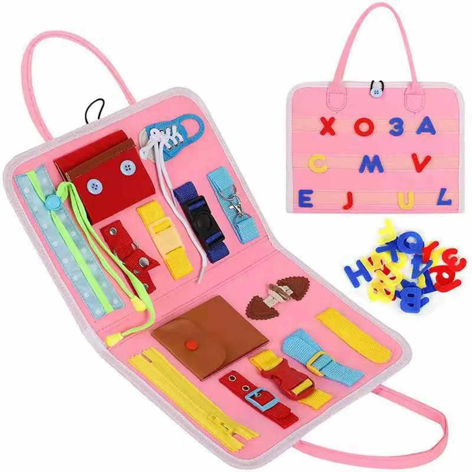 

Toddler Busy Board Montessori Toy Basic Dress Skills Learning Board Preschool Educational Learning Toy With Detachable Letters​​