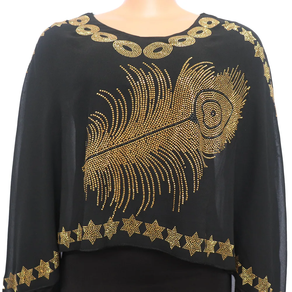 

Front And Back Hot Drilling Dress Two-Piece African Large Size Women's Chiffon Cloak + Long Skirt High Quality Skirt 2021 New