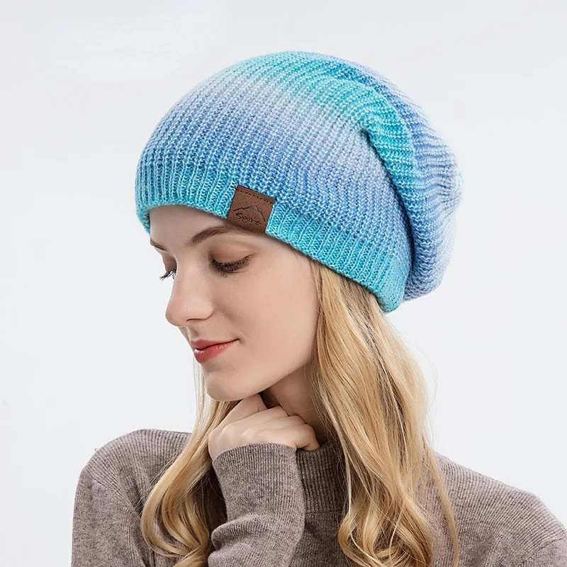 

Осенне-зимние теплые женские шапки шапочки шапки с градиентом вязаная шапка уличная шапка с защитой от холода плотная модная шапка с галсту...