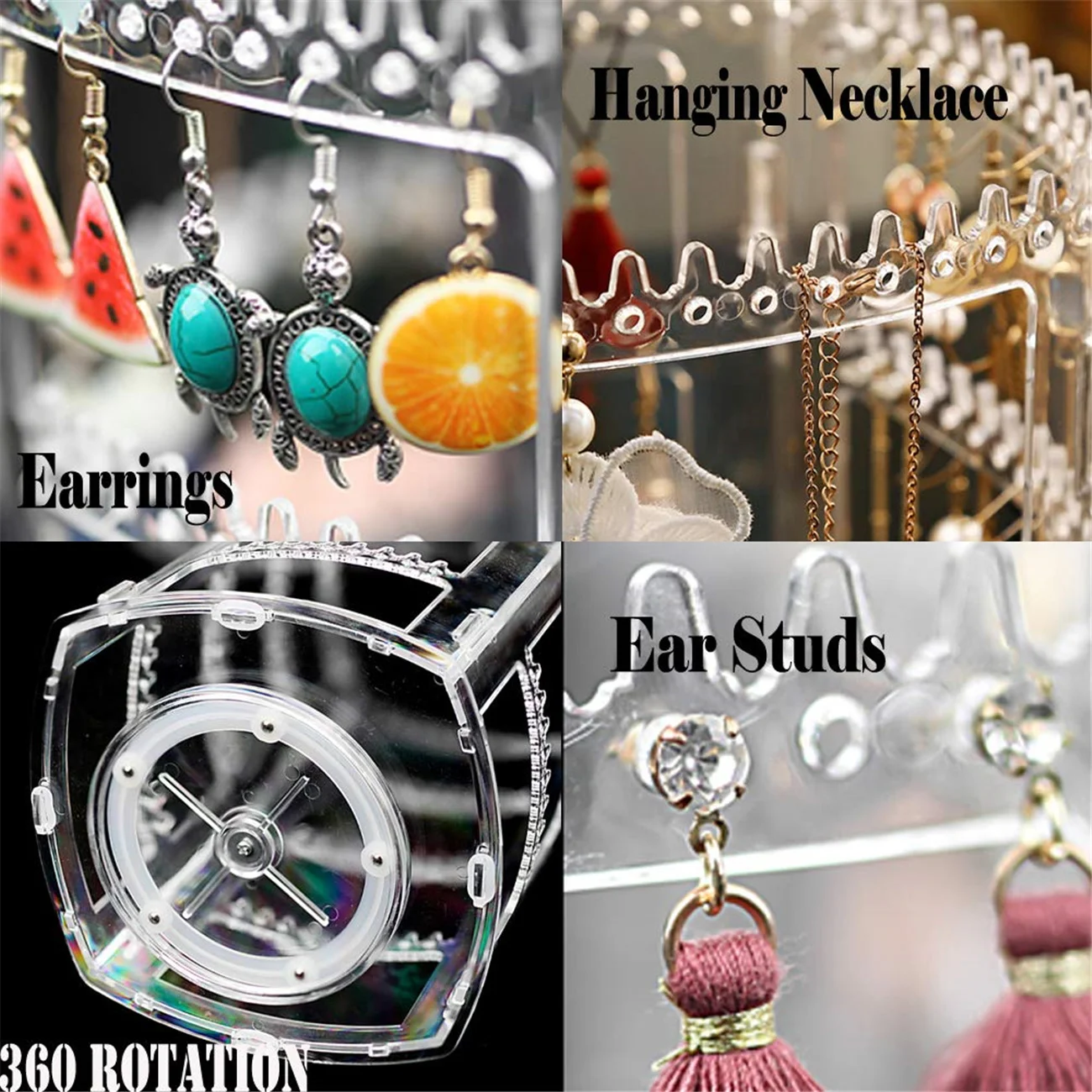 

360 Rotating Earring Holder Stand Display 4 Tiers Jewelry Rack Display