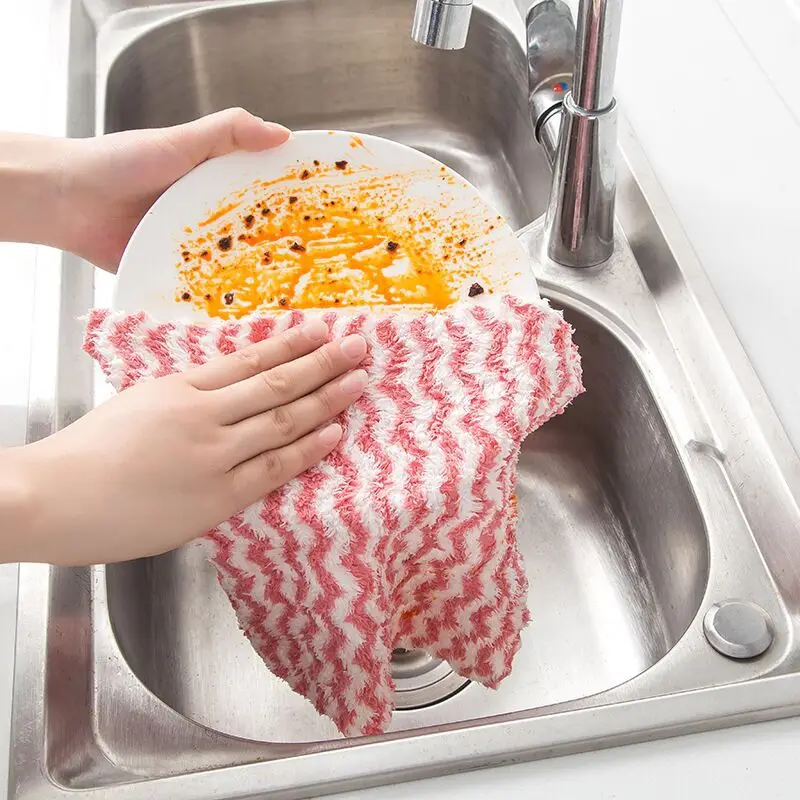 Кухонные салфетки в полоску для мытья посуды ткань чистки стола утолщенная