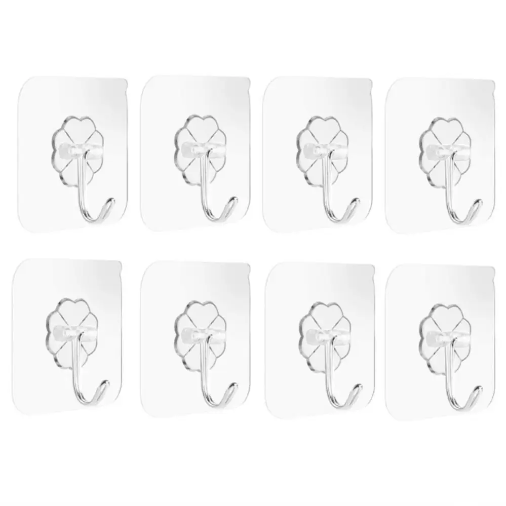 Adhesive Transparent Hanger Wall With Stainless Hook 8Pack Heavy Duty 40Kg(Max) Sticky Kitchen Towel Bath Ceiling Waterproof