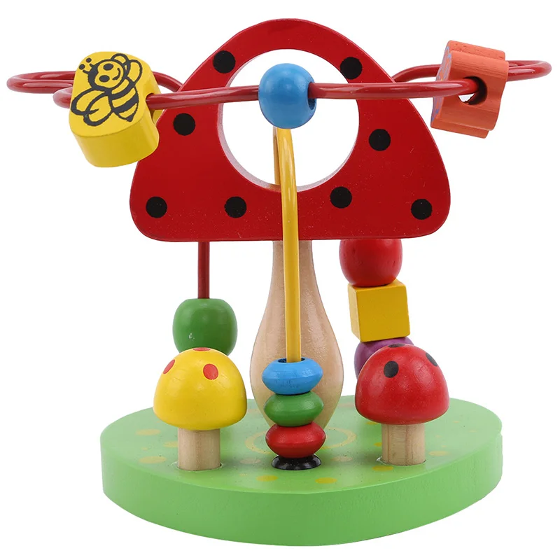 

Early Children Learning Toy Kids Baby Colorful Wooden Around Beads Apple Mushroom Education Toy Gift