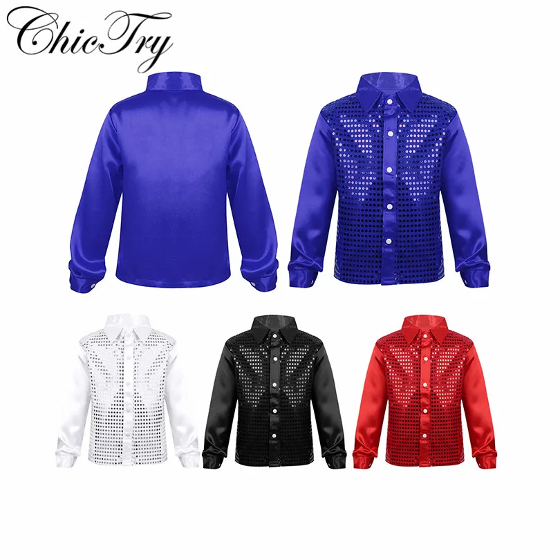 Детская рубашка с блестками для мальчиков модная блузка длинным рукавом и