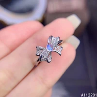 fine jewelry 925 sterling silver inset with natural gem female luxury elegant bowknot moonstone adjustable ring support detectio