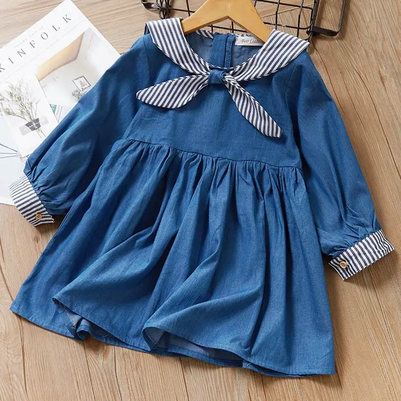 blue az1734 Bear Leader/джинсовое платье для девочек; коллекция года; комплект одежды для детей; Осенняя повседневная одежда для девочек; платье; детская одежда - Цвет: blue az1734