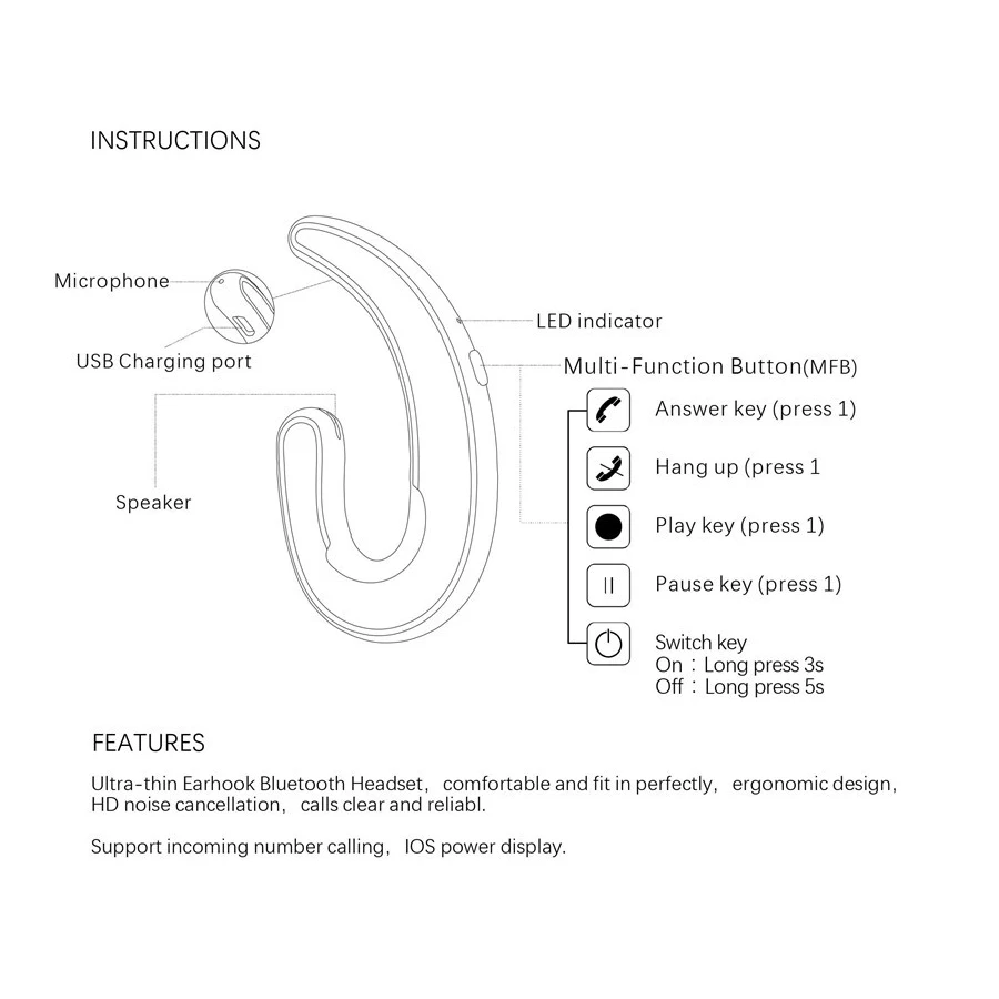 

Wireless Bluetooth Headphone Single Earphone earbuds Exquisite Headset Handsfree Bone Conduction Earphones Headphones with Mic