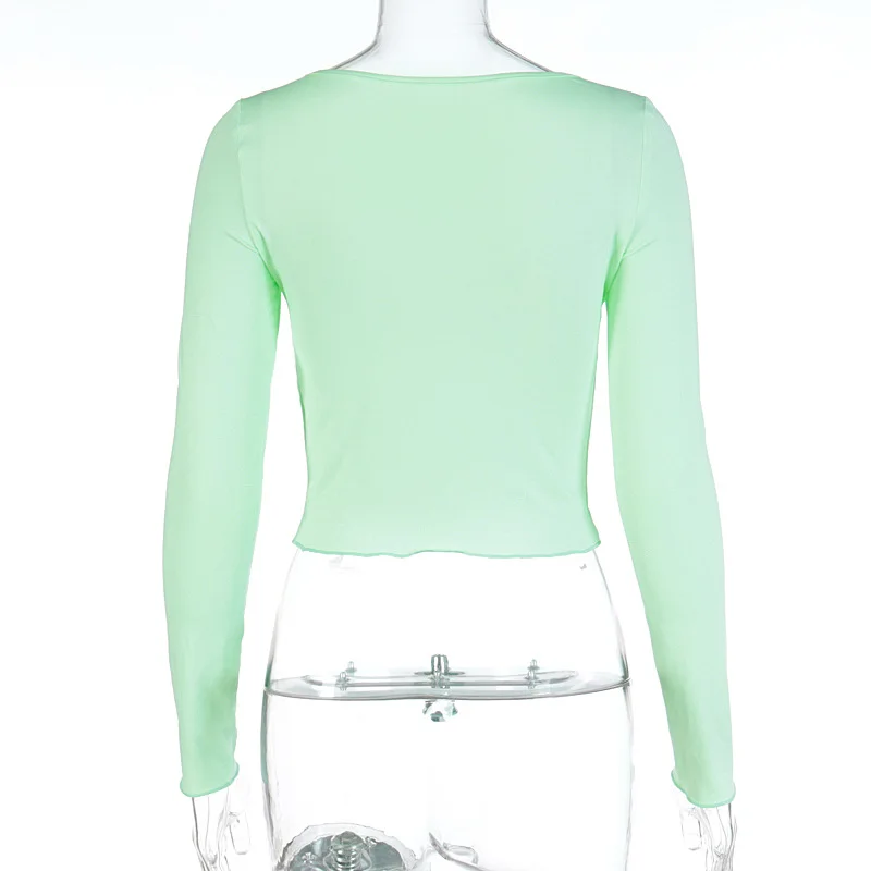 

2020 Long Sleeve Blouses for Women Ruched Square Collar Sexy Womens Shirts and Blouses Autumn Streetwear Solid T-Shirts