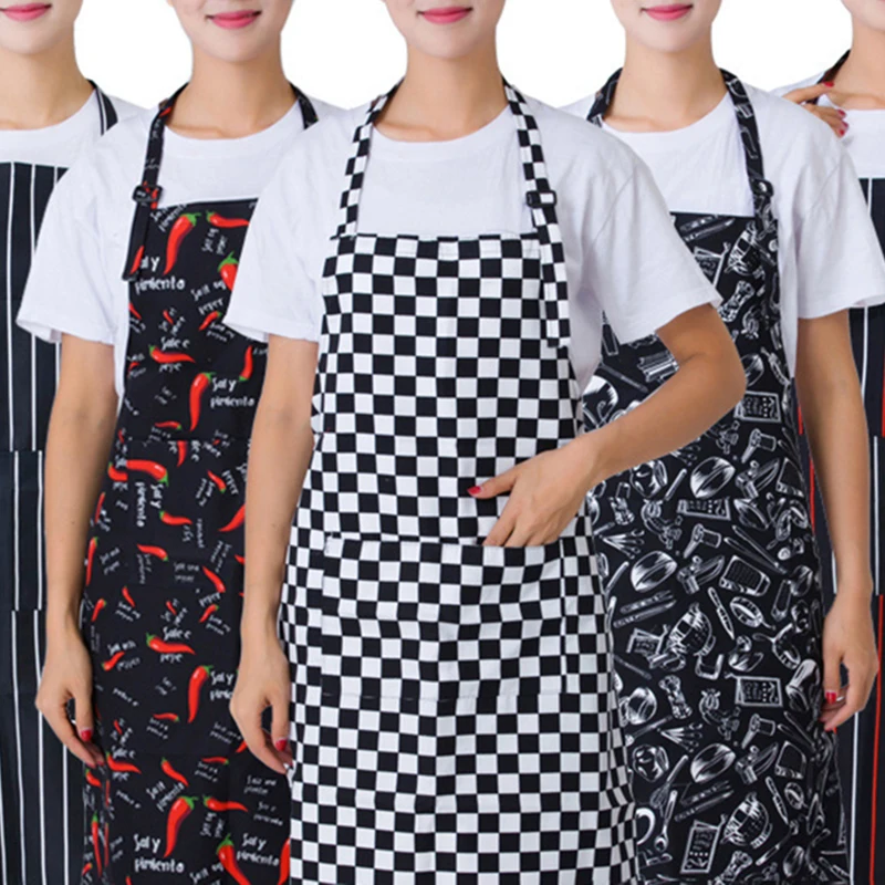 

Adjustable Half-length Adult Apron Waterproof Oil-Proof Striped Restaurant Chef Waiter Apron Kitchen Cook Apron With Pockets