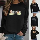 Милый свитшот с мультяшным принтом животных, женские толстовки в стиле Харадзюку, пуловер с круглым вырезом, худи, топы из полиэстера с длинным рукавом, уличная одежда