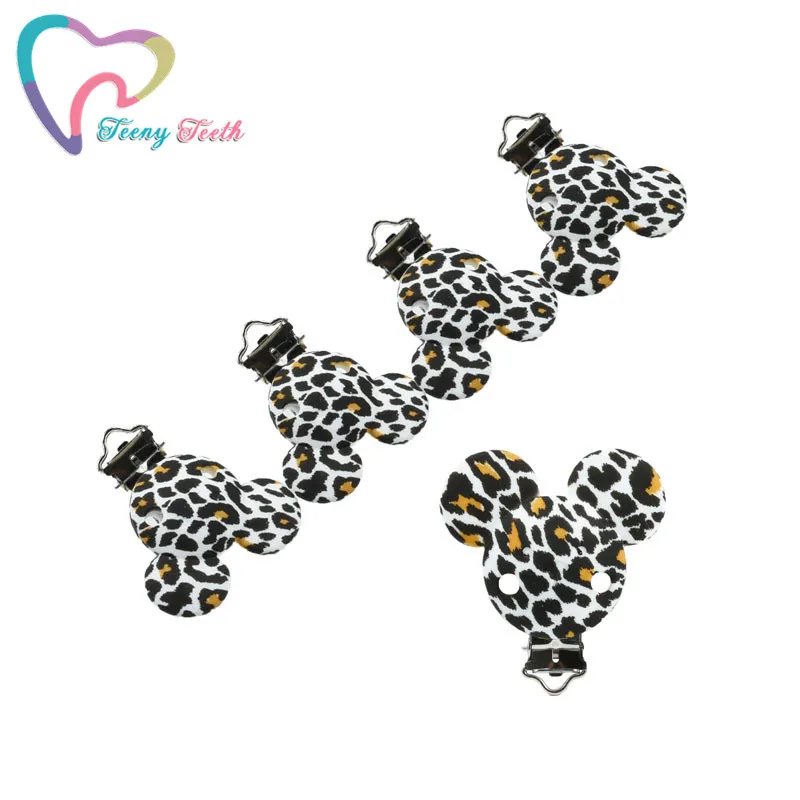 100 PCS Mouse Silicone Baby Teether Clips Leopard Pacifier Clip Beads Accessories Chain Clasps Toy |