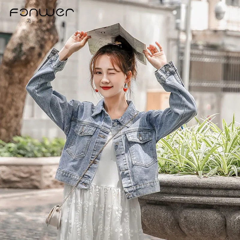 2021 Сезон весна-осень Новый 150 маленький Стиль шикарная женская джинсовая куртка