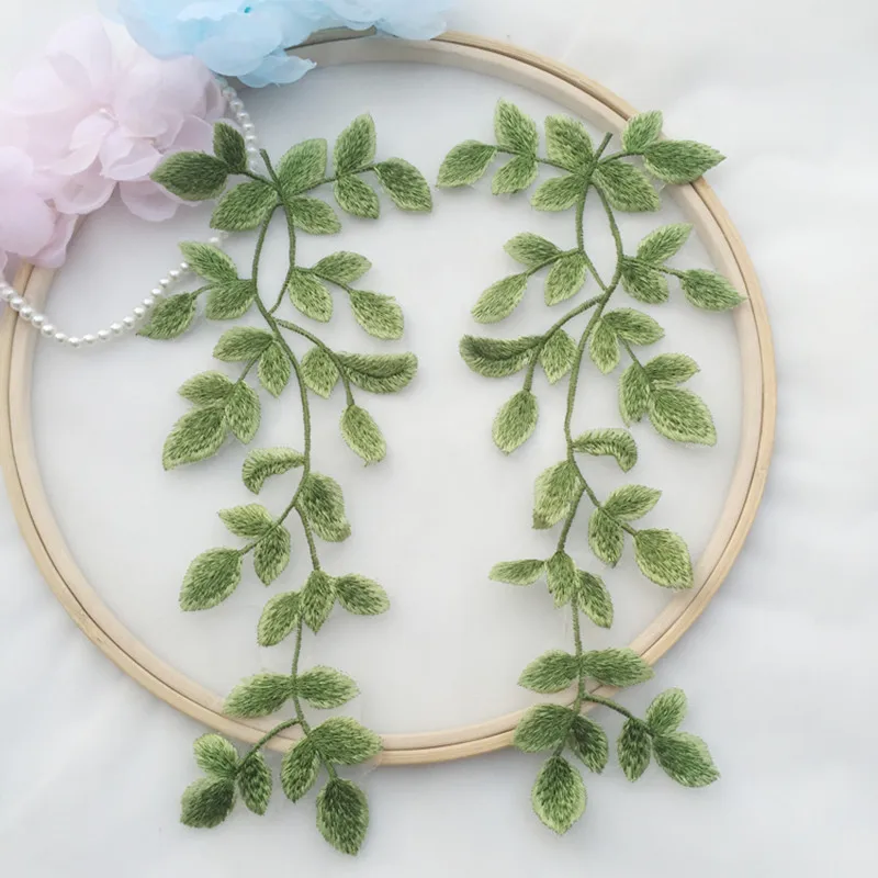 Высококачественная кружевная ткань с зелеными листьями кружевной воротник