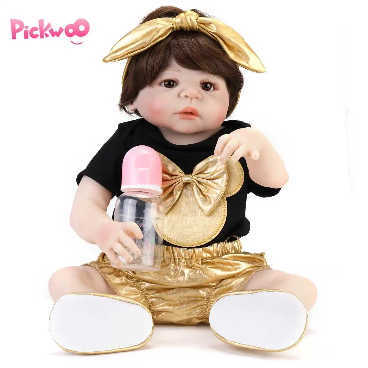 Черно золотистая силиконовая кукла для девочек новорожденных 57 см|Куклы| |