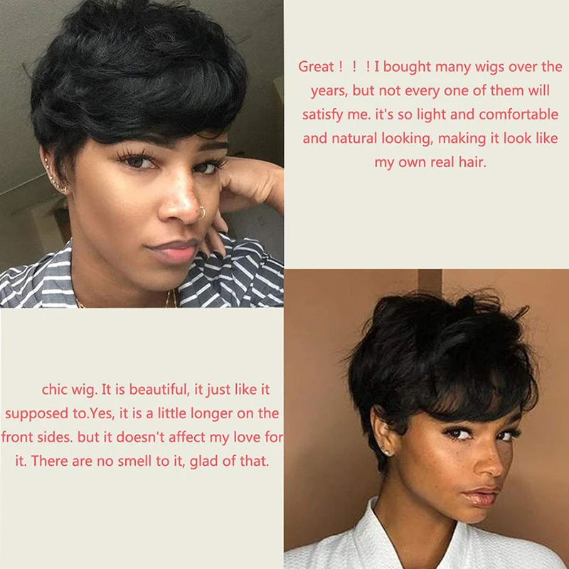 Парик с короткой стрижкой Pixie | Кудрявые человеческие волосы парики челкой