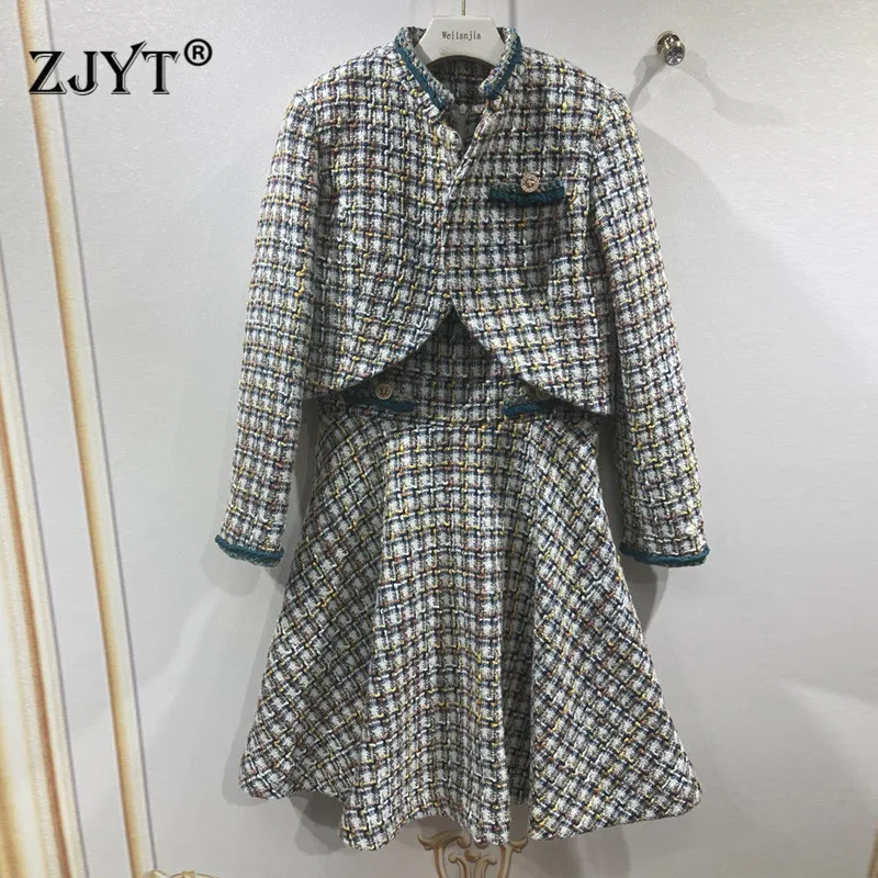 

Женский модельный Дизайнерский Костюм, элегантный твидовый шерстяной пиджак и платье-чехол, комплект из двух предметов, винтажное празднич...