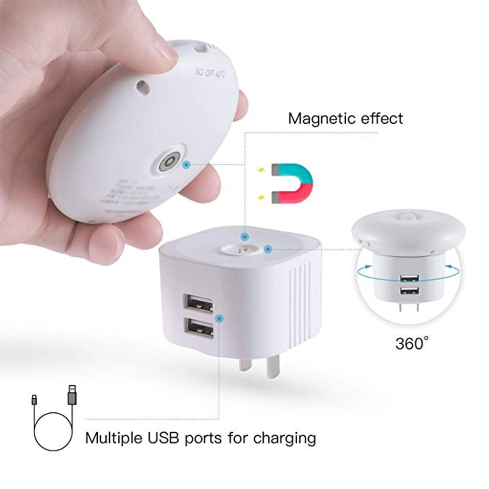 1.5W Motion Sensor Night Light with Dual Charging Sockets Rechargeable 220V LED Lamp Warm White Wireless Indoor Lighting | Освещение