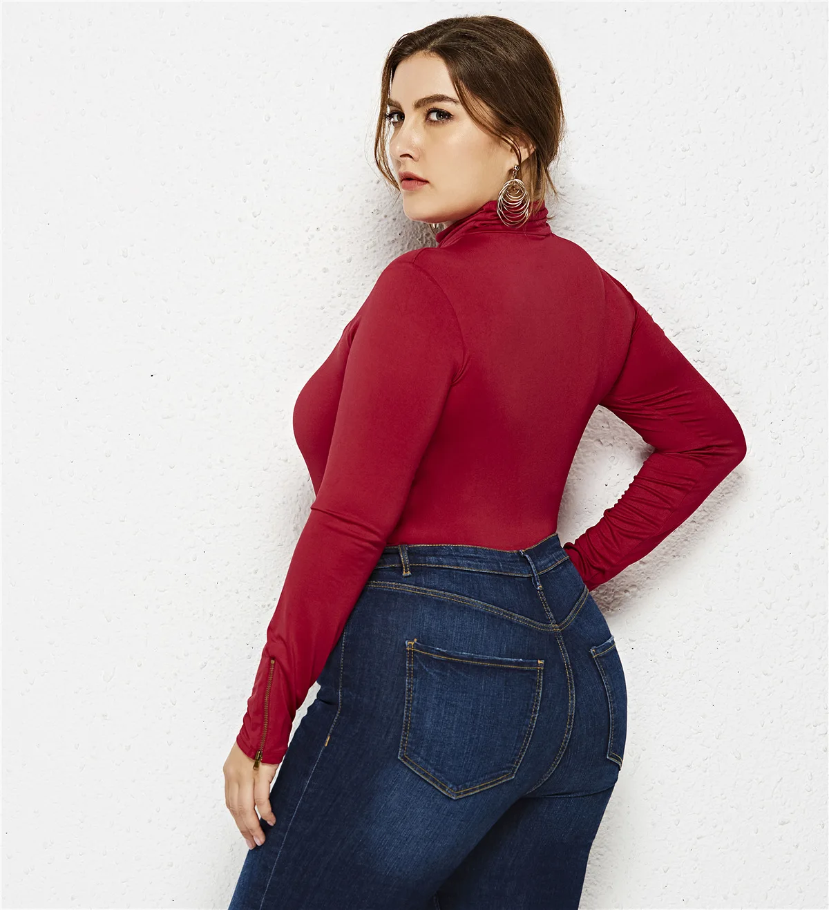 Женское боди с высоким воротником однотонный Длинный эластичный комбинезон