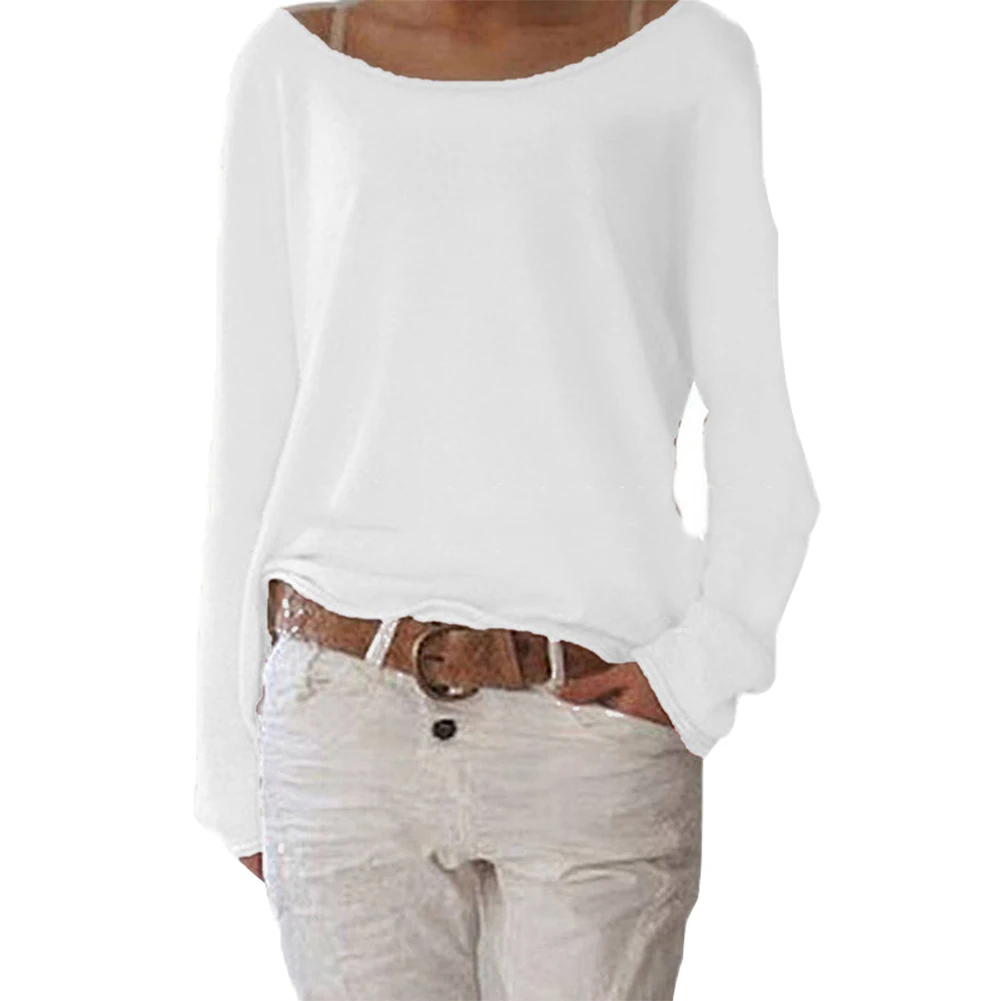 Женские однотонные повседневные футболки с круглым вырезом и длинным рукавом