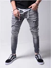 Брюки-Карандаш мужские рваные, джинсы в байкерском стиле, с боковыми полосками, рваные джинсы с дырками, с боковой полосой, облегающие брюки в стиле хип-хоп