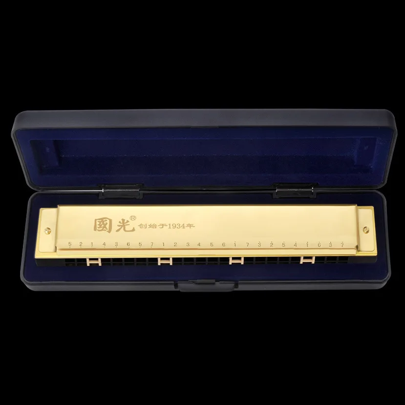 

Guoguang harmonica 24 hole professional playing polyphonic C harmonica / beginner student teacher adult golden harmonica