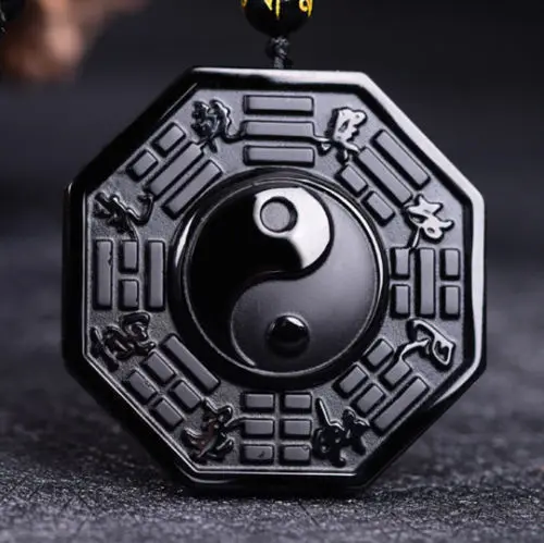 Китай натуральный обсидиан ручная резьба кулон Инь Ян тайчи со Сплетницей @