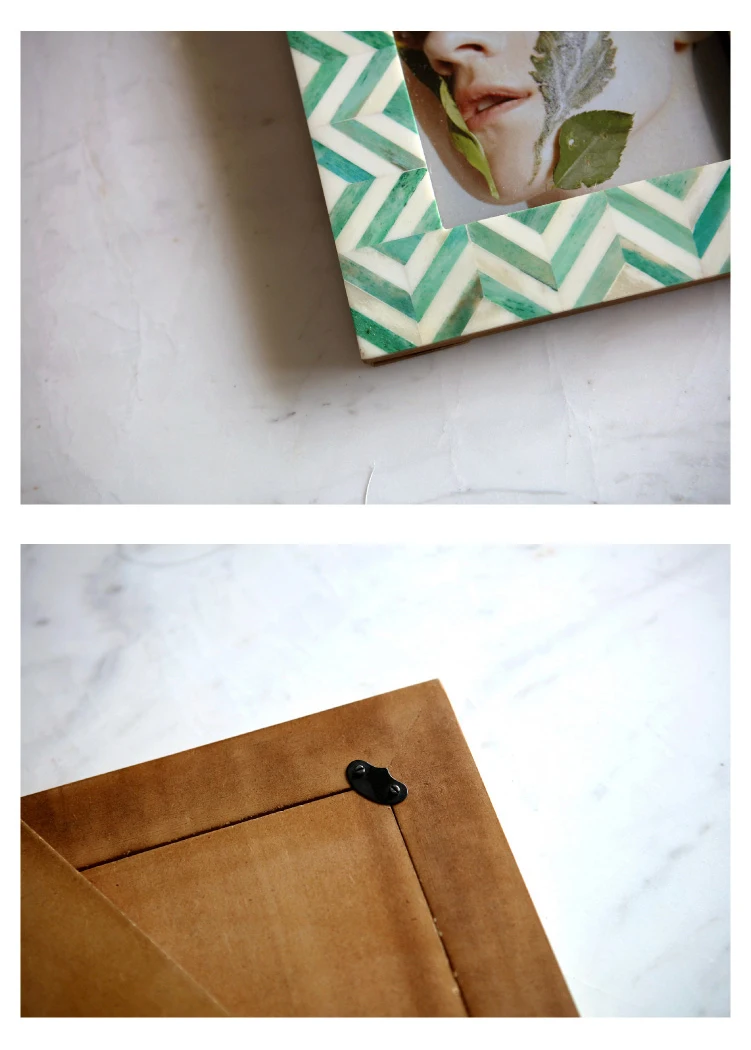 

Cow Bone Stitching Green Stripes Photo Frame Living Room Home Decor Ornament Modern Wood For Pictures porta retrato Holiday Gift