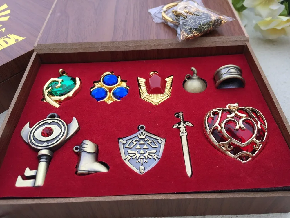 Легенда о Зельде Triforce Hylian Shield& Master брелок в виде меча Ожерелье Подвески Брелок коллекция оружия коробка Косплей Реквизит