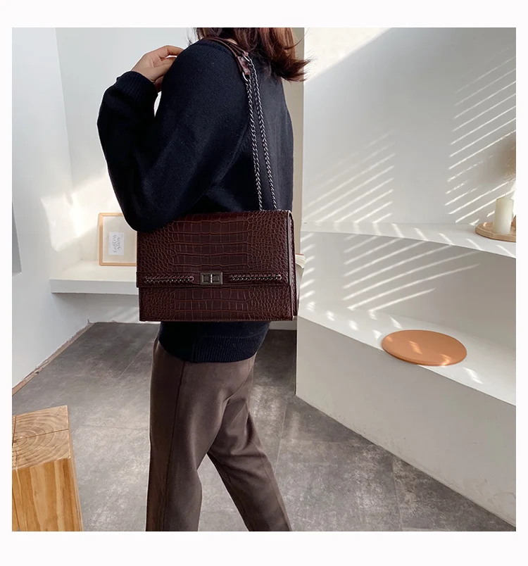 Vintage Fashion Crossbody Bag 2019 New Quality Leather Women's Designer Handbag Crocodile pattern Chain Shoulder Messenger | Багаж и
