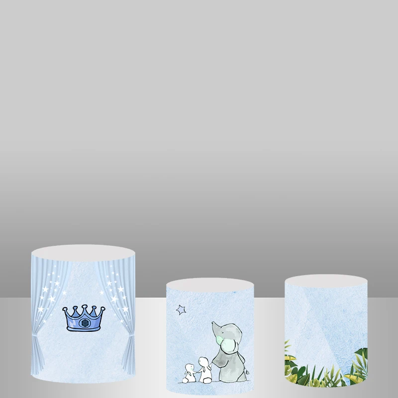 

Elephant Party Photobooth Safari Party Background Cover Baby Shower Boys Birthday Round Backdrop Wall Decor