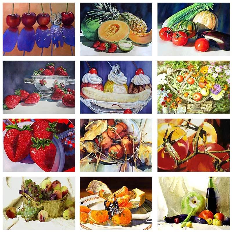

Fruit Food 5D DIY Diamond Painting Cross Stitch Picture of Rhinestone Vegetable Mosaic Embroidery kitchen Room Decor Art