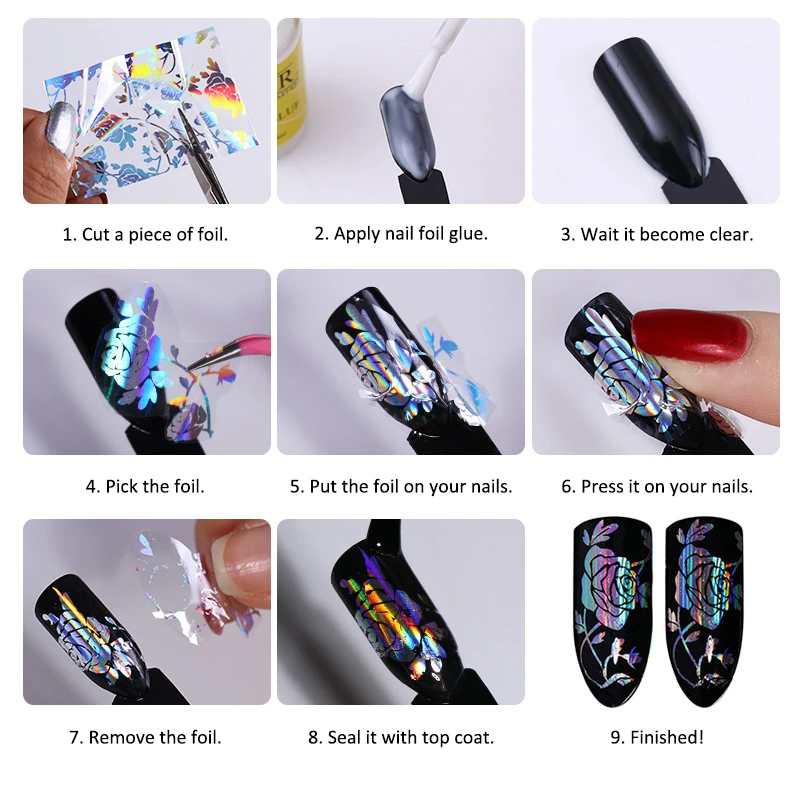 10 шт./компл. синие красочные наклейки из фольги для ногтей серия звезда