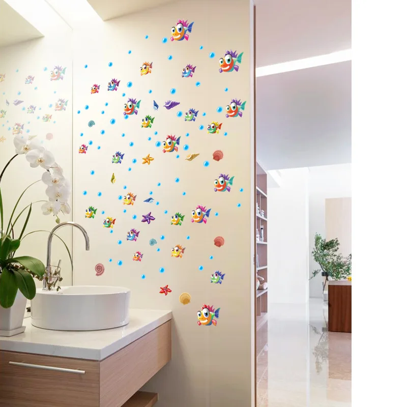 Мультфильм Аниме пузырь настенный стикер рыбка ванная комната стеклянная дверь