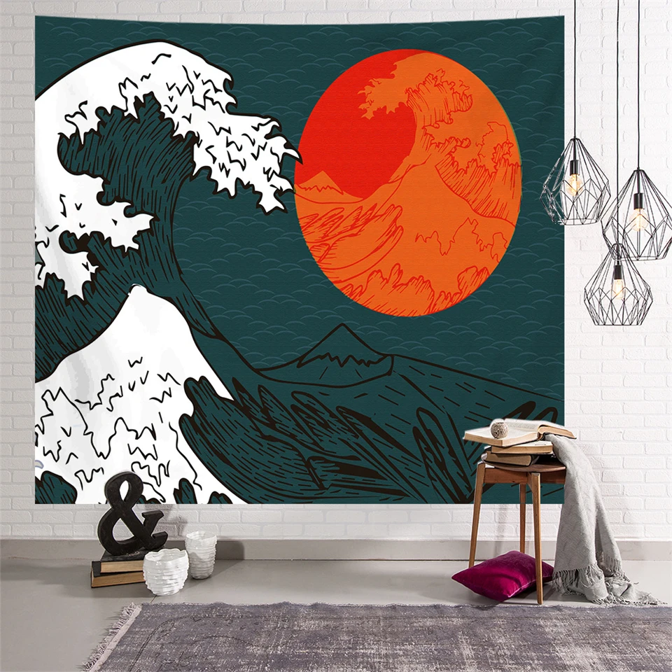 Японский большой гобелен настенный ковер в стиле хиппи тотем Кит аравана дракон