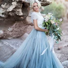 Женское свадебное платье It's yiiya, небесно-голубое кружевное платье А-силуэта с короткими рукавами на лето 2019
