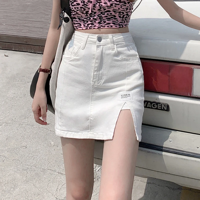 

high pockets hip skirts female divided skirts in summer 2021 the new fashion A word skirt little cowboy short skirt