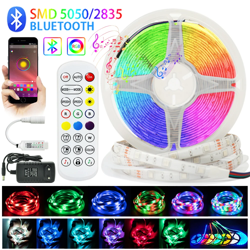 

LED Strip Lights Bluetooth Desk kitchen Iuces RGB 5050/2835 Waterproof 12V Flexible Lamp DIY Decoration Tape Ribbon Diode 5M-20M