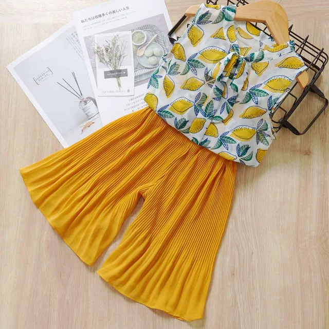 AY266 yellow Bear Leader/комплект одежды для девочек; Летняя мода для девочек; Топ без рукавов и штаны; комплект одежды из 2 предметов для девочек; одежда для детей - Цвет: AY266 yellow