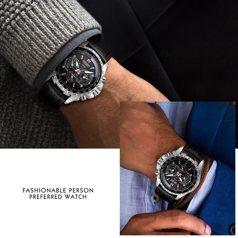 Часы MEGIR Мужские кварцевые брендовые Роскошные модные повседневные светящиеся