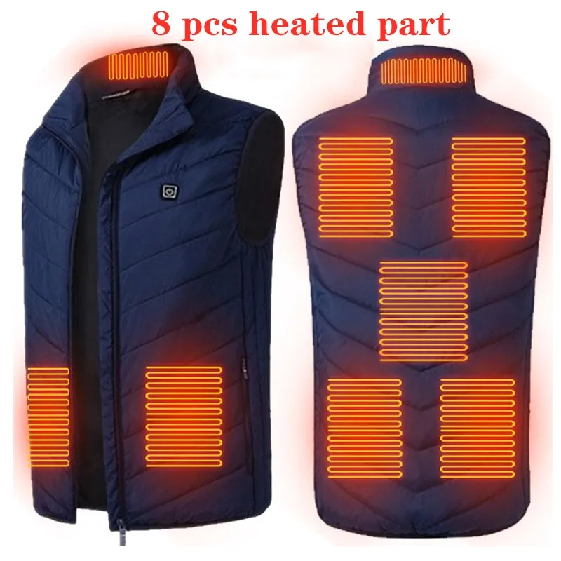 

8 Pcs heated Winter Outdoor Men Electric Heated Jacket Vest USB Heating Vest Winter Thermal Cloth Feather Camping Hiking Warm