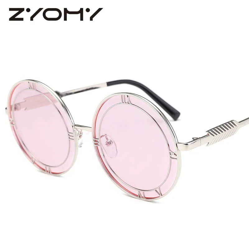 

Q Oculos De Sol Eyewear Accessories Metal Frame Roman Numeral UV400 Round Style Men Shades Plat Mirror Women Sunglasses