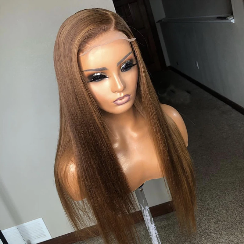 Парик с кружевной передней частью коричневый цвет прямые человеческие волосы