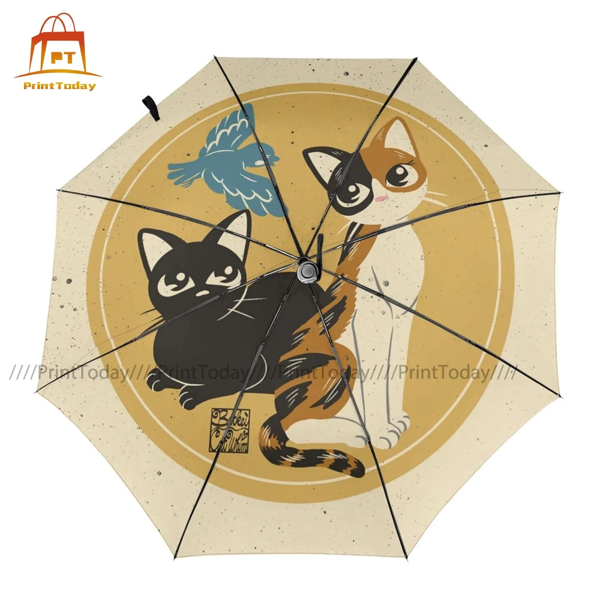 

Black Cat Umbrella Automatic UV Protection Umbrella Mini Print Home Compact Umbrella