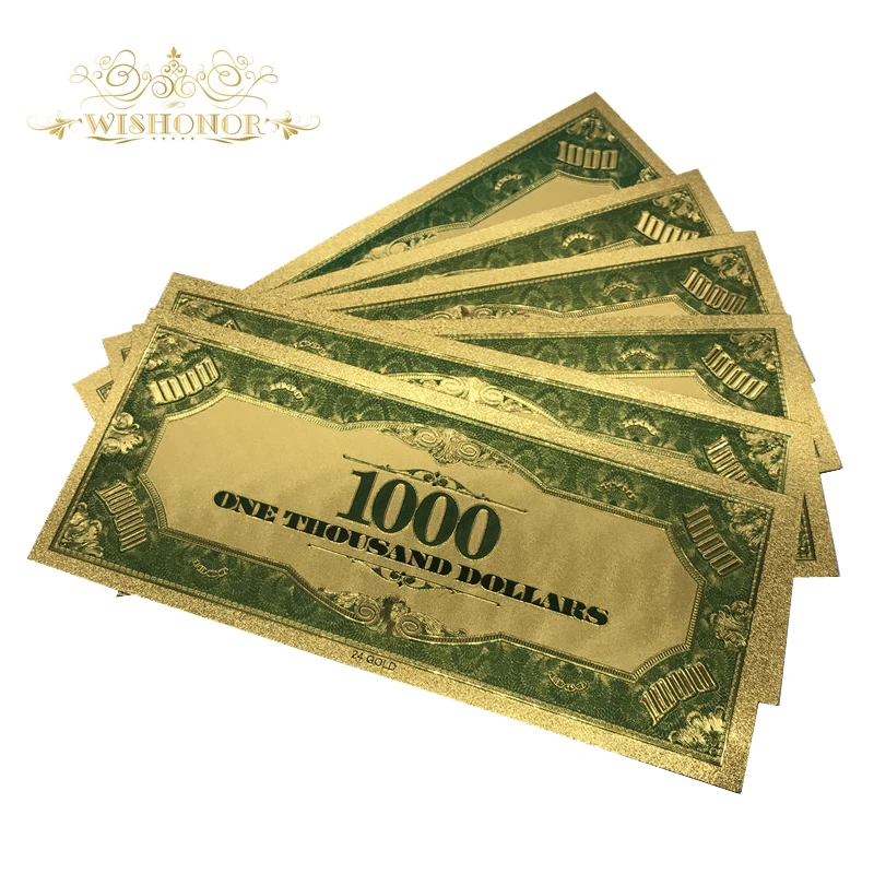 10 шт./лот красочная 24-каратная Золотая банкнота $1000 доллар поддельные деньги. 999