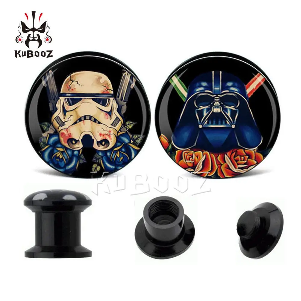 

KUBOOZ Promotional Star Wars Acrylic Ear Plugs Screw Tunnels Fashion Piercing Body Jewelry Earring Gauges Stretchers 6-30mm