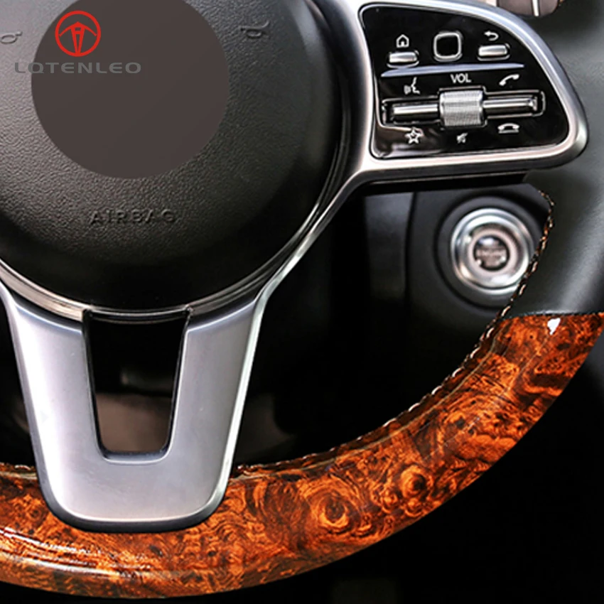 LQTENLEO черная натуральная кожа под дерево автомобильный чехол на руль для Mercedes Benz A