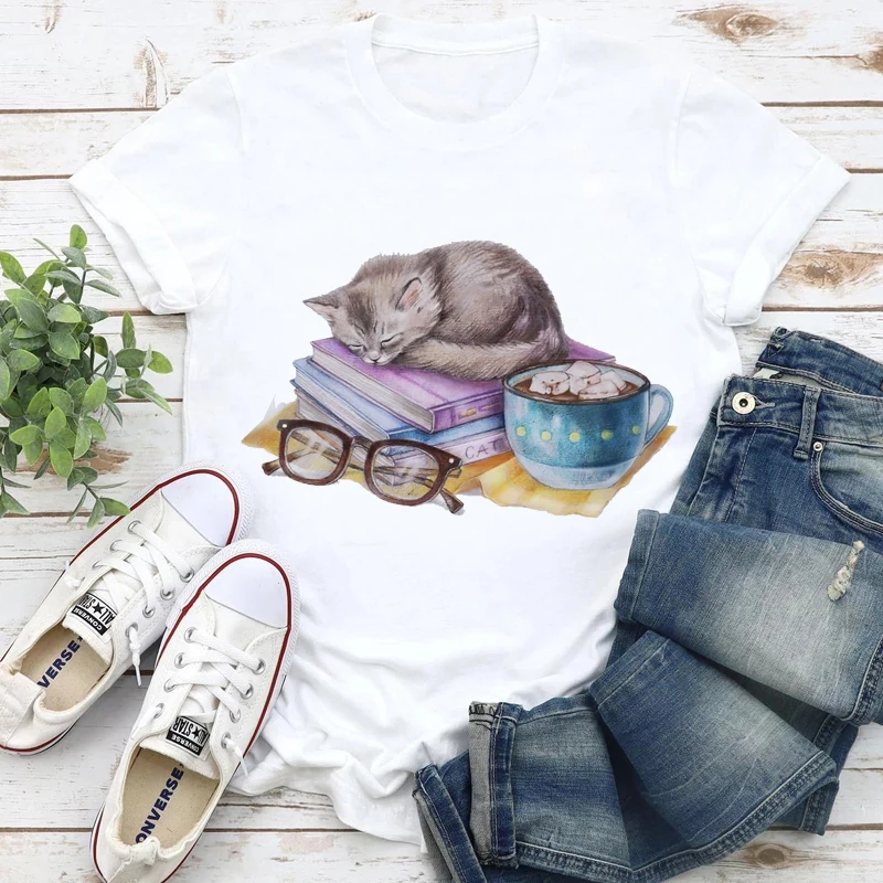 

Lazy cat T-shirt fashion female T-shirt kawaii cartoon top female summer T-shirt 90s girl T-shirt cute top T-shirt