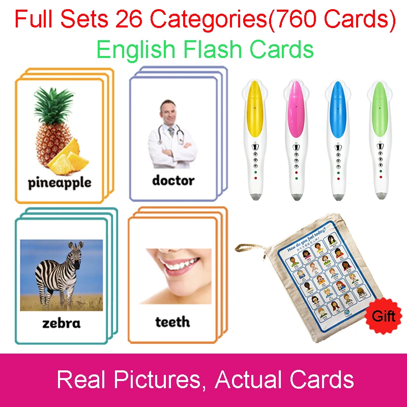 26 категорий 760 карт Детские Монтессори Обучающие английские флеш карты